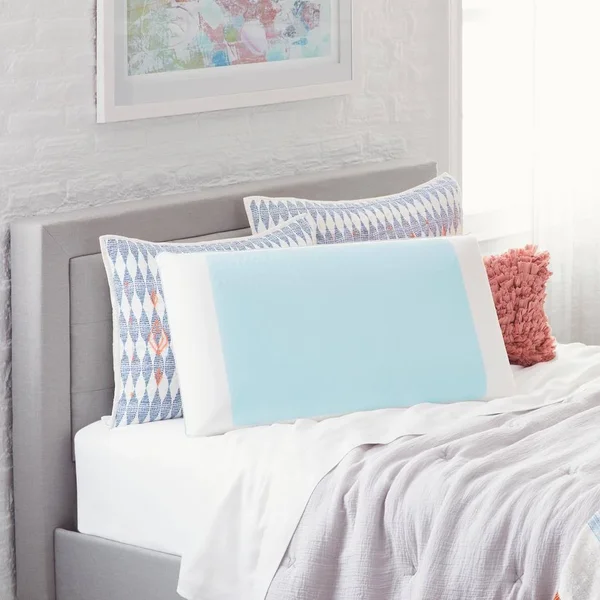 Comfort Revolution Cooling Gel Memory Foam King Pillow, White/Blue