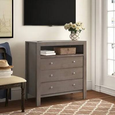 Kennon Media Chest Three Posts Color: Gray