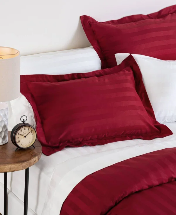 Charter Club Damask Stripe 100% Supima Cotton 550 Thread Count 3 pc. Duvet COVER - King, Created for Macy&s - Pomegranate (Burgun