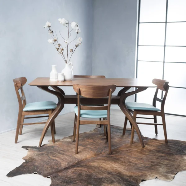 Kloss Curved Leg Rectangular 5-Piece Dining Set - Dark Grey/ Natural Walnut Finish, Gray