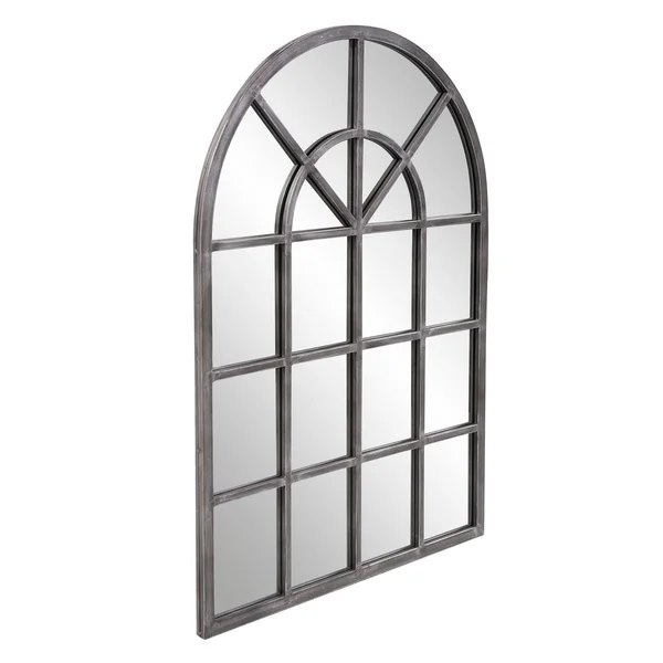 Delacora HE-13359 Fenetre 41x22 x 29x22 Arched Farmhouse Style Window Pane - Antique Silver