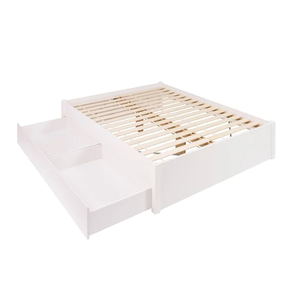 Prepac Queen Select 4-Post Platform Bed with 2 Drawers - White