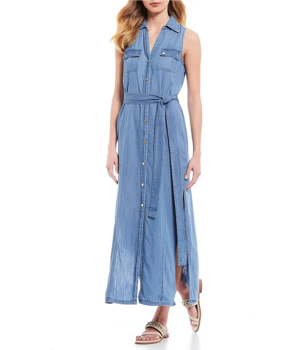 Michael Michael Kors Sleeveless Maxi ShirtWomen&s Dress Indigo : LG