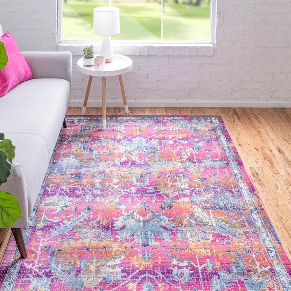 Budapest 4x6 Fuchsia Abstract, Bohemian, Floral, Geometric Area Rug
