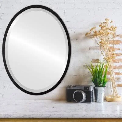 Javion Framed Oval Mirror - Rubbed Black Ivy Bronx Finish: Matte Black, Size: 25.12x22 H x 37.12x22 W