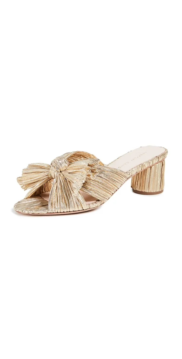 Loeffler Randall Emilia Pleated Knot Slide Sandals - Gold, Women's, 35.5eu