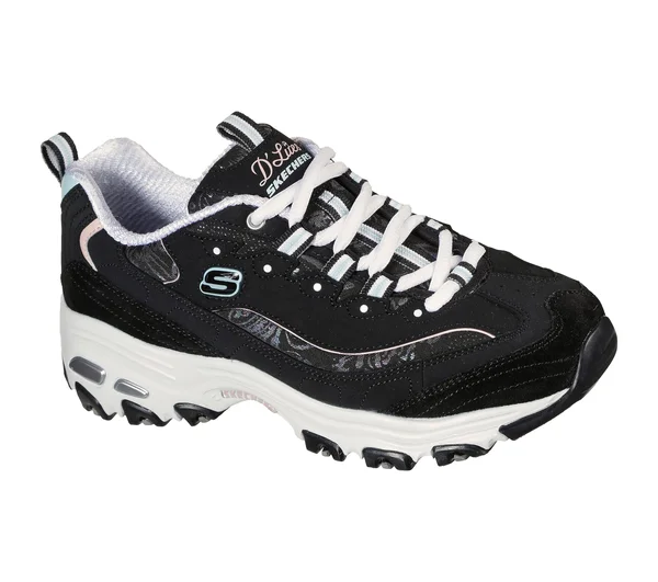 Skechers Women's D&Lites - Sparkling Rain Sneaker Black/Light Blue - 7.5