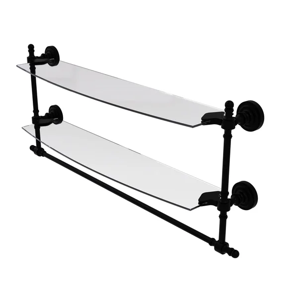 Allied Brass Retro Dot Collection Two Tiered Glass Shelf with Integrated Towel Bar - Matte White - 18 inch