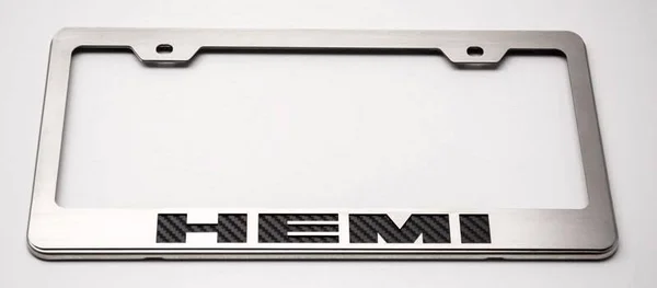 ACC 152024-SBLK Brushed License Plate Frame with Black Solid Hemi Logo