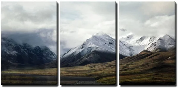 Wall26 - 3 Piece Canvas Wall Art - Snow Covered Mountains Under Cloudy Sky - Modern Home Decor Stretched and Framed Ready to Han