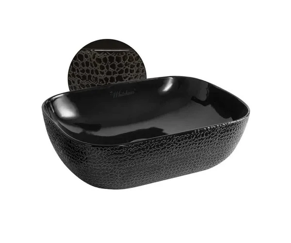 Whitehaus Collection Isabella Plus Rectangular Vessel Bathroom Sink, Black/Gold
