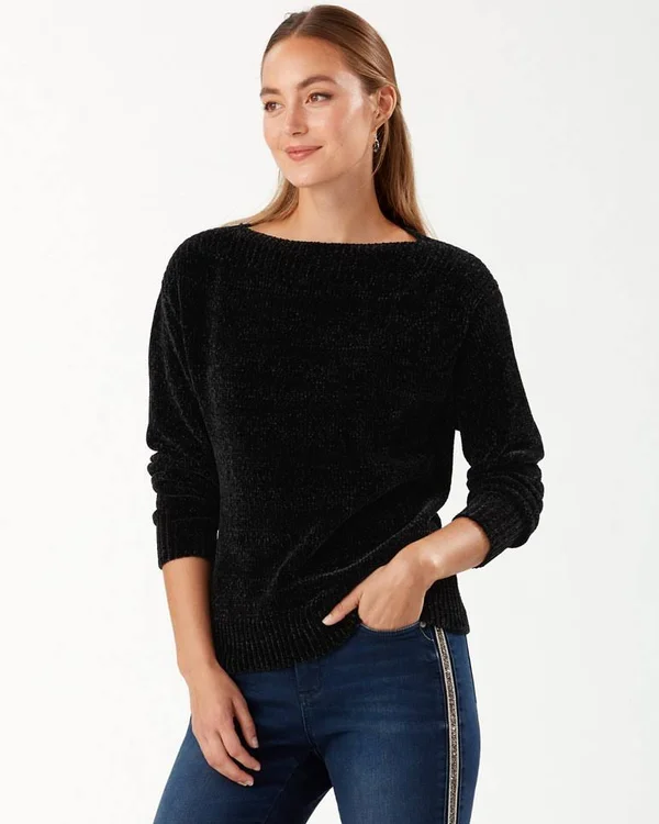 Tommy Bahama Women's Luna Chenille Boatneck Sweater - Black - Size L