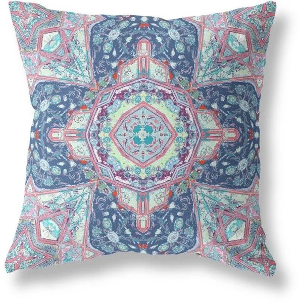 Buddha Flower Ceremony Zippered Pillow Blue Light Blue Pink 20x22x20x22