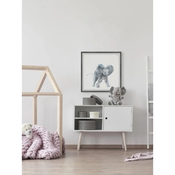 Marmont Hill Playful Elephant Framed Wall Art - Size: 18 inch x 18 inch, Gray