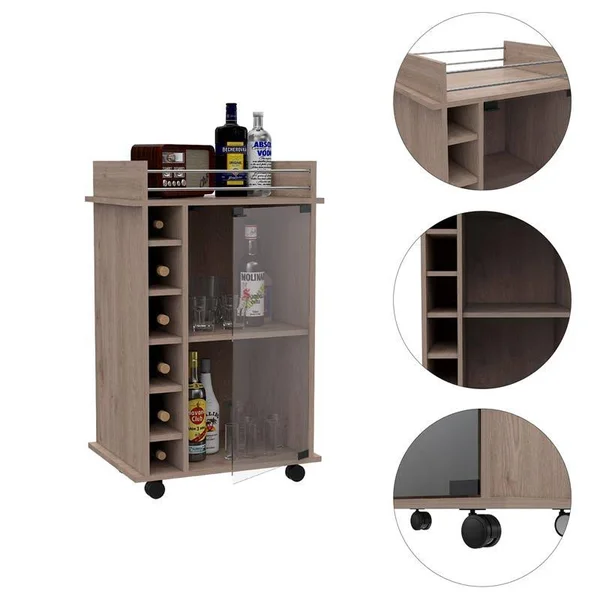 Tuhome Furniture Dukat Glass Door Bar Cart in Light Gray - BLZ5231