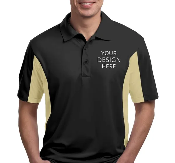 Custom Embroidered Sport - Tek Men's Polo Shirts - Men's Side Blocked Micropique Sport-wick? Coaches Polo - Size: XL, Black/Veg