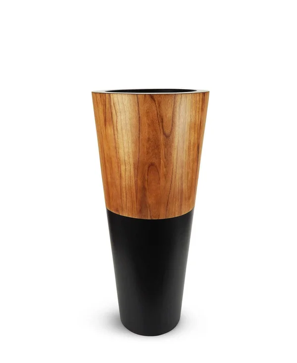 Le Present Lux Natura 36-Inch Fiberglass/Wood Pot - Black