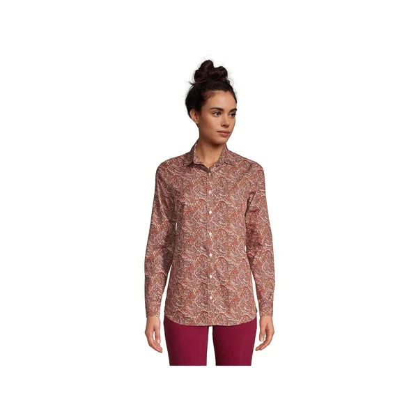 Women's Lands& End No Iron Supima Cotton Long Sleeve Shirt - Size: 10, Dark Pink