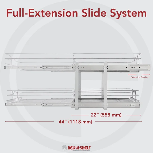 Rev-A-Shelf 5WB2-0922CR-1 9 x 22 in Two-Tier Kitchen Storage Wire Basket, Chrome