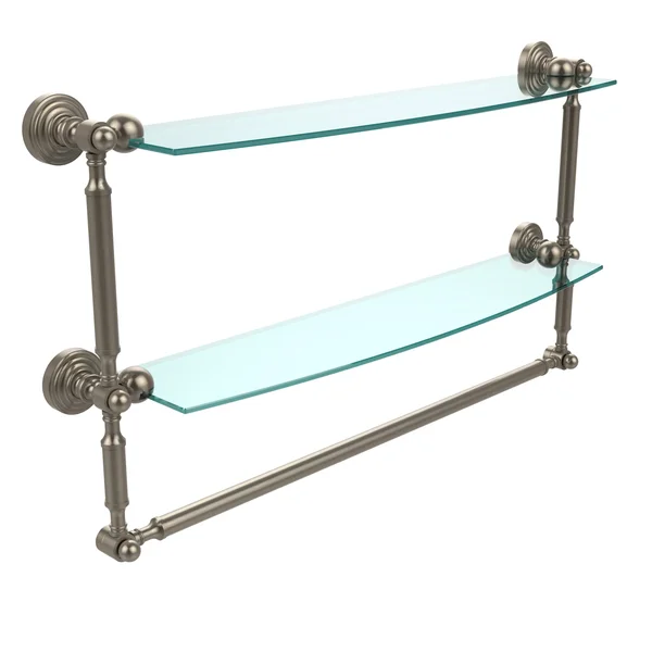 Allied Brass Waverly Place Collection Two Tiered Glass Shelf with Integrated Towel Bar - Antique Pewter - 24 inch