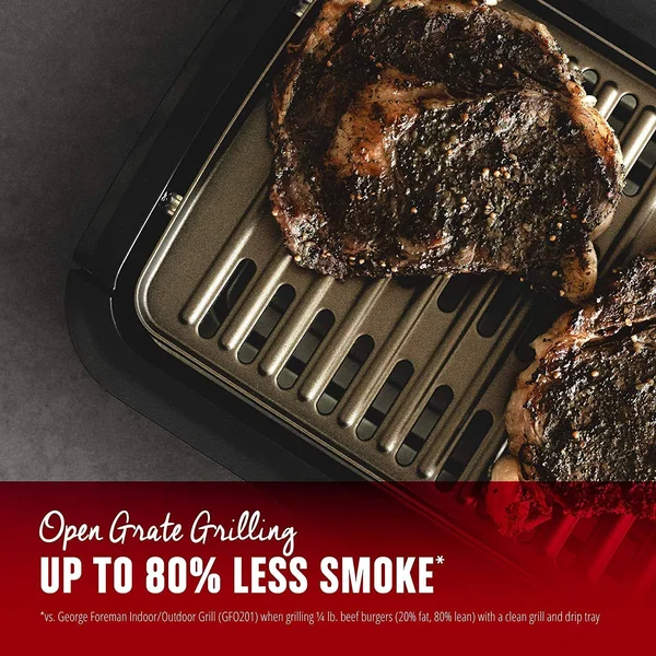 George Foreman Family Size Gfs0090sb Open Grate Smokeless Grill Black 90 Sq