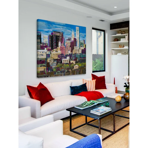 Skyline New York City 2 inch Painting Print on Wrapped Canvas - Blue