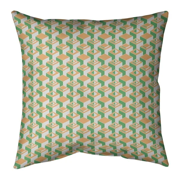 Green Color Contrast Skyscrapers Pattern Throw Pillow - 20 x 20 - Green & Yellow - Faux Suede