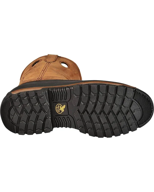 Men's Brown Georgia Boot Muddog Steel Toe Waterproof Wellington Size 10.5(Wide)