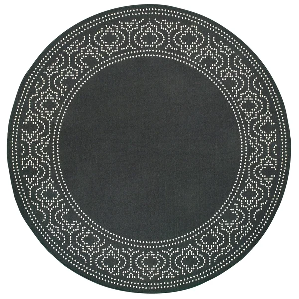 Style Haven Updated Border Black/ Ivory Loop Pile Indoor-Outdoor Area Rug - 7&10 inch Round