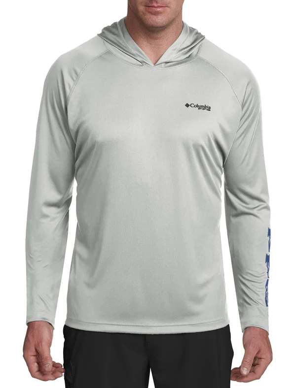 Columbia Men's PFG Terminal Tackle Hoodie - Cool Grey, Vivid Blue Logo