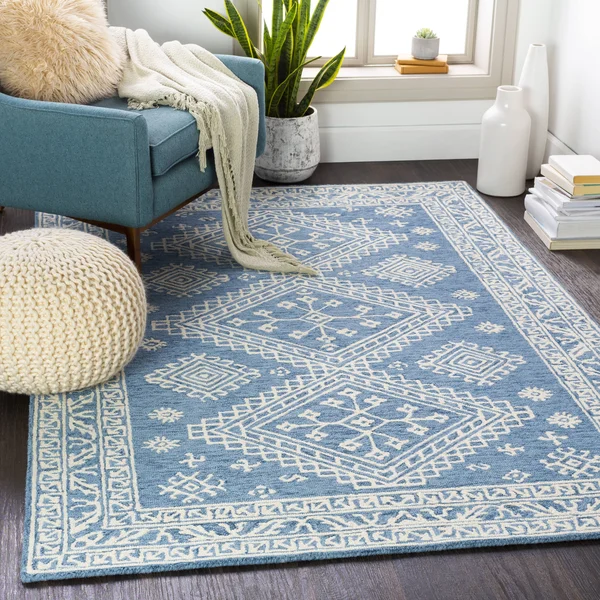 Bohemian BHS-0083107 Tufted Wool Denim Medallion Rug - 5& x 7&6x22