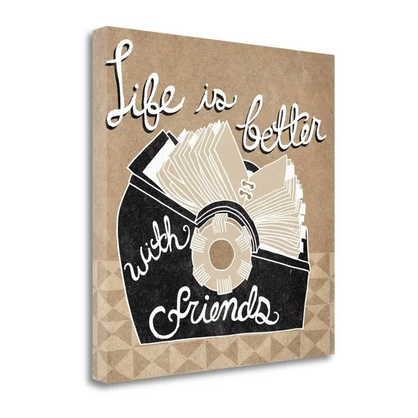 Life Is Better with Friends Taupe by Mary Urban Wrapped Canvas Wall Art