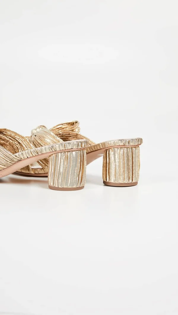 Loeffler Randall Emilia Pleated Knot Slide Sandals - Gold, Women's, 35.5eu