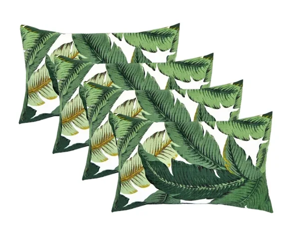 Set of 4 Indoor, Outdoor Decorative Lumbar, Rectangle Pillows - Tommy Bahama Swaying Palms - Aloe - Green Tropical Palm Leaf