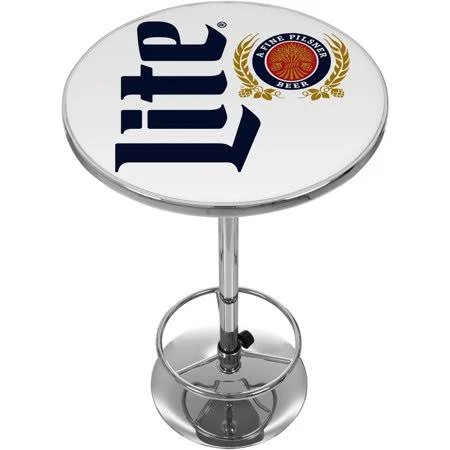 Miller Lite Chrome Pub Table, Retro, 27.375 x 27.375 x 1.25 inches