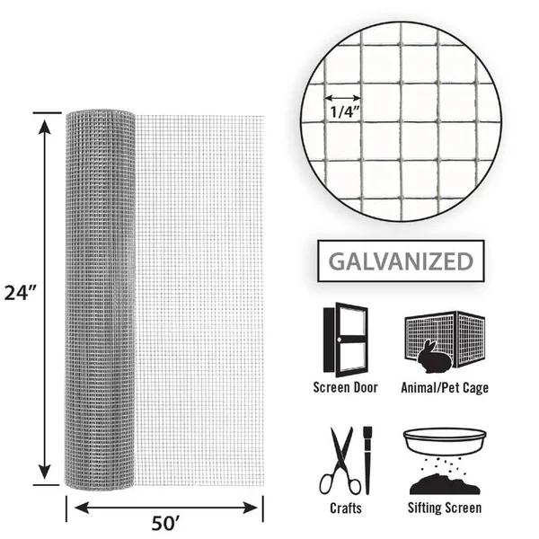 Garden Zone 24 in. W x 50 ft. L Steel Hardware Cloth 1/4 in.