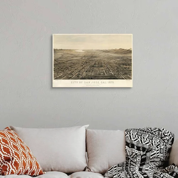 Vintage Birds Eye View Map of San Jose - California, Canvas Wall Art, 30x20, Great Big Canvas