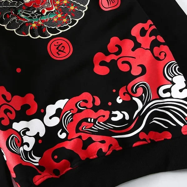 The Oni Embroidered Sukajan Hoodie L - Black