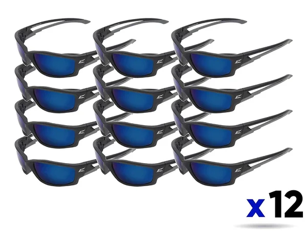 Edge Eyewear TSKAP218 Kazbek Polarized Safety Glasses - Black with Aqua Precision Blue Mirror Lens (Pack 12)