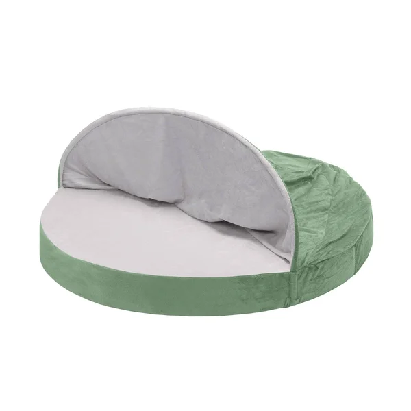 FurHaven Snuggery Burrow Dog Bed - Microvelvet Cooling Gel Foam - 44x22 Round, Sage