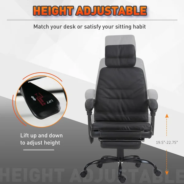 Vinsetto 6-Point Vibration Massaging Office Chair with High BACK - Height Adjustable, Padded Seat and Wheels - Black