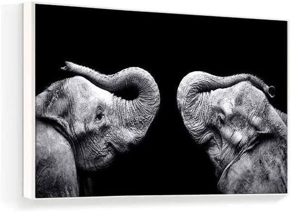 Wall26 Framed Elephants Canvas Wall Art Black and White Wild Animal Prints for Living Room Modern Photography Art - 24x36 Inches