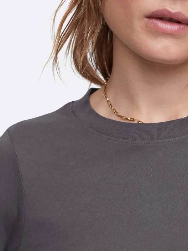 Organic Cotton Long Sleeve Crop Tee Charcoal - M