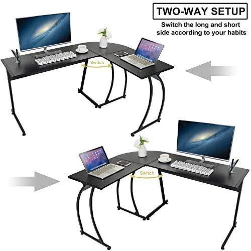 Zenstyle L-Shape Corner Computer Desk Home Office PC Laptop Table Multipurpose Gaming Workstation with Solid Steel Frame/Waterpr