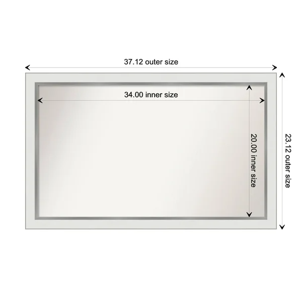 Amanti Art Medium Rectangle Satin White Silver Casual Mirror (23.12 in. H x 45.12 in. W)