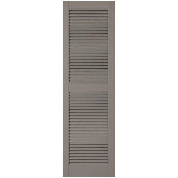 18 inchw x 68 inchh Lifetime Vinyl - Custom Straight Top Center Mullion, Open Louver Shutters, Clay