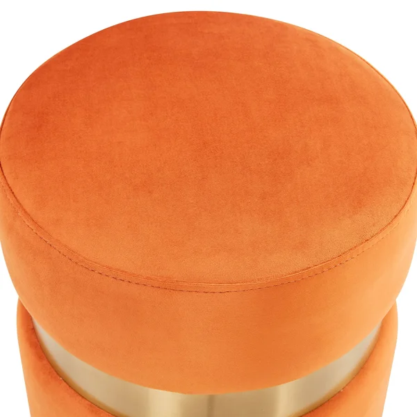 LeisureMod Troy 14.6x22 Round Velvet Ottoman Light Grey