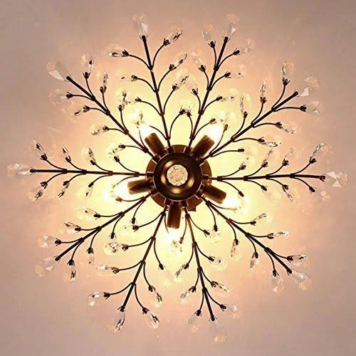 SEOL-Light Vintage Large Crystal Branches Chandeliers Black Ceiling Light Flush