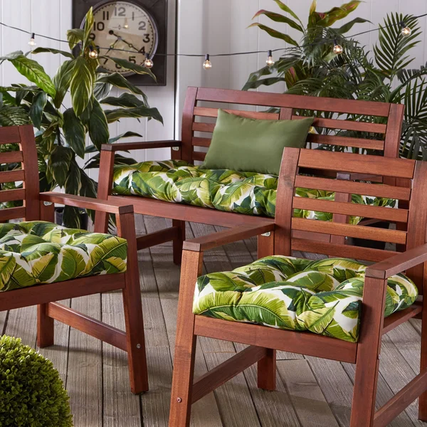 2pk Outdoor Seat Cushions Palm Leaves White - Kensington Garden