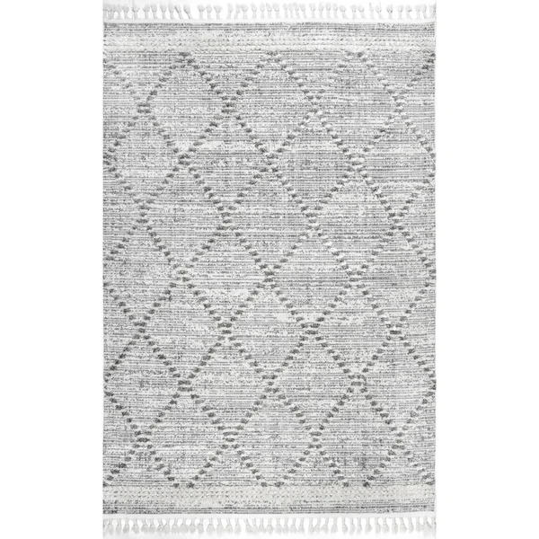 nuLOOM Skylar Textured Trellis Tassel Beige 6 ft. 7 in. x 9 ft. Area Rug